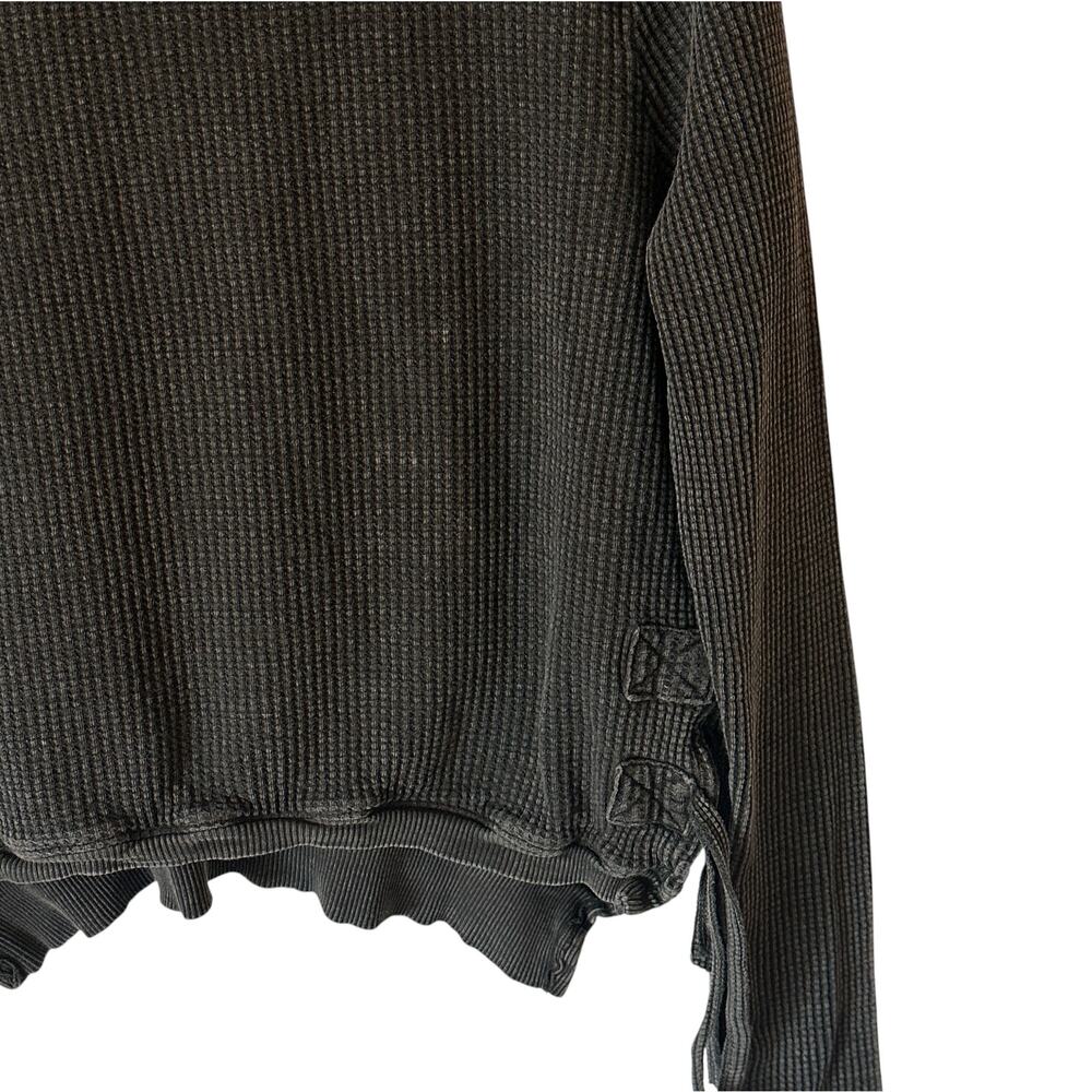 FP One Free People Interlaken Top Womens Large Black Boho Thermal Grunge Casual - Picture 6 of 11